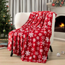 Christmas Fleece Blanket - Red & White Snowflake Design, Soft Plush Warm Winter Cabin Blanket, 50x60 Inches, Perfect for Holiday Decor & Cozy Loungin