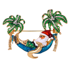 Santa Claus on Vacation Rhinestone Brooch - Palm Tree Design Cute & Funny Tropical - Themed Christmas Pin for Women & Girls, Ideal Jewelry Gift