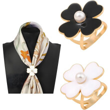2PCS Women's Floral Scarf Ring Buckle Set, Fashion Scarves Pin & T - Shirt Ties Clasp Ring Jewelry Gift for Her