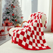 Christmas Red Plaid Throw Blanket - Fluffy Faux Fur & Ultra-Soft Warm Microfiber Blanket, 50x60 Inches, Perfect for Sofa, Chair, Bed, Couch, Holiday