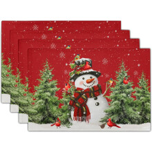 4 pieces of Christmas placemats,12 18-inch Christmas tree and snowman holiday placemats, anti-slip and washable table MATS, suitable for kitchen t