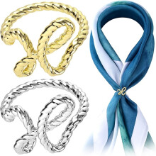 Women's 2PCS Twisted Rope - Style Scarf Rings Clips, Elegant Scarf Slide Buckles & Silk Scarves Pin Shawl Buckles for Styling