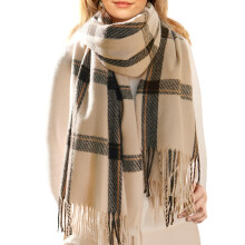 Women's Winter Oversized Scarf Shawl - Soft Cashmere Touch, Fringed Plaid Pattern, Extra Large Size for Warm Wrapping