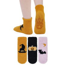 Women's Halloween Pumpkin Slipper Socks - Non-Slip, Plush, Soft & Warm, Cozy Fleece Socks for Indoor Wear