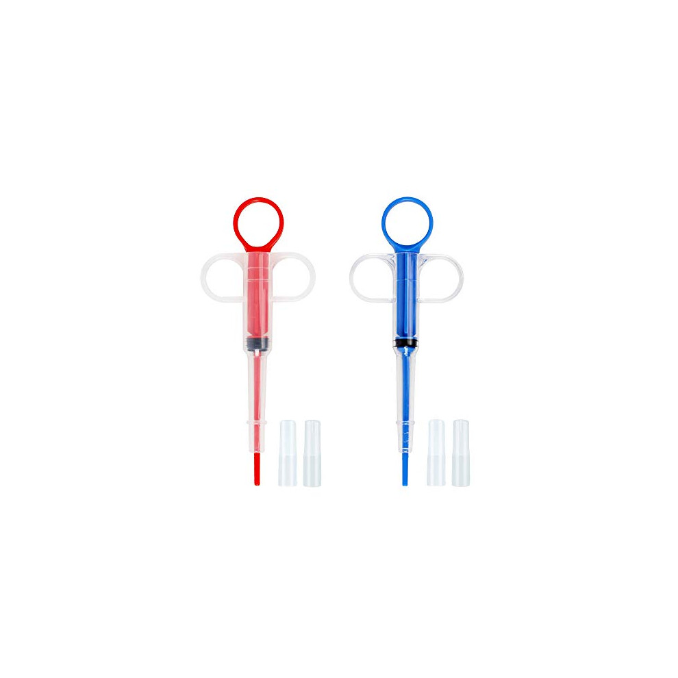 Blue/Red 2-Pack Pet Medicine Dispenser With Soft Tip, Oral Liquid & Pill Feeder For Dogs Cats Birds Small Animals, And