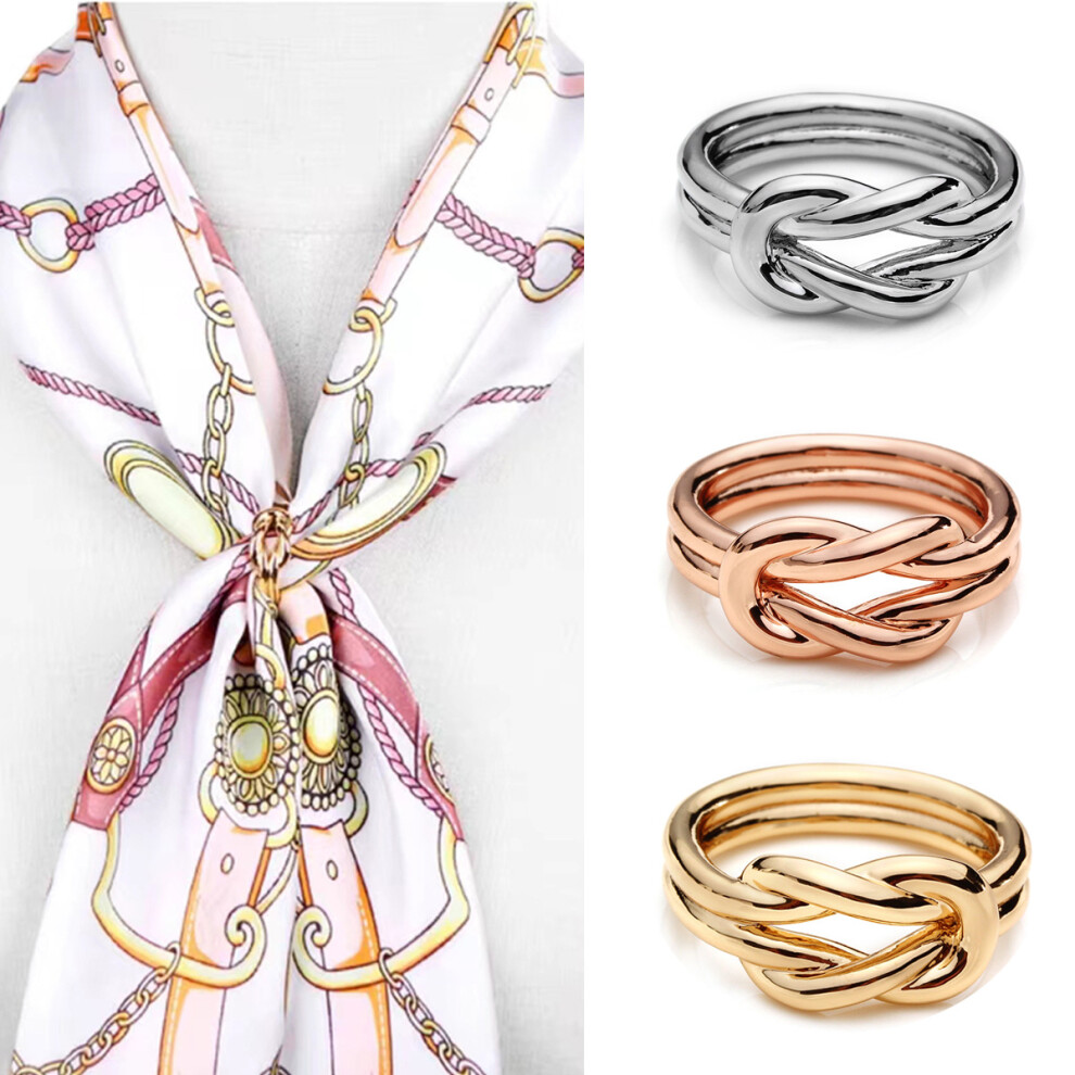 3PCS Women's Dainty Layered Knot Silk Scarf Rings, Infinity Love Knot Double - Line Shawl Scarves Buckle Wrap Clasp Clips