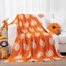 Autumn Halloween Double-Sided Knit Blanket - 50x60 Inches, Orange & White | Soft, Cozy & Lightweight Throw for Sofa, Couch & Bed | Perfect Fall Holid