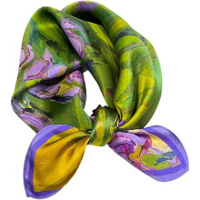 Women's 21" x 21" 100% Pure Mulberry Silk Small Square Scarf, Artistic Floral - Print Neckerchief & Silk Headscarf