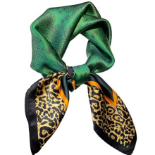 27'' x 27'' 100% Pure Mulberry Silk Square Scarf, Women's Versatile Silk Neckerchief with Floral & Leopard Print for Hair Wrap & Styling
