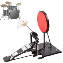 Bass Drum Pedal Racket Trainer with Silent Practice Pad Set for Single or Double Foot Jazz Drumming Red