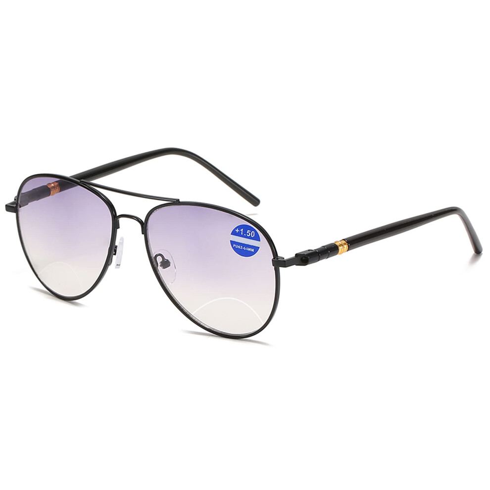 Bifocal Pilot Reading Glasses with Blue Light Filter Metal Frame UV Protection for Men and Women 1.0 to 4.0 Dioptres Grey