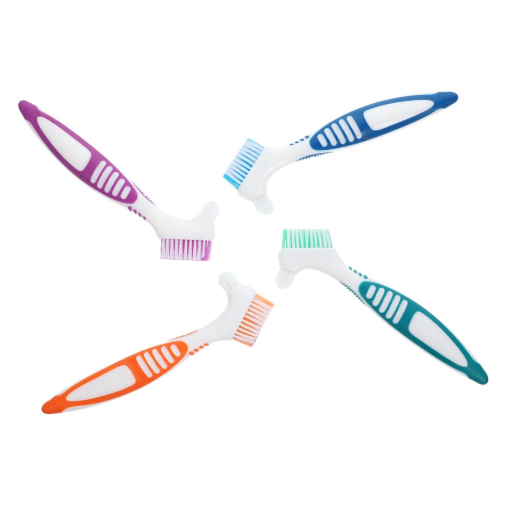 Toothbrush Prosthesis Care Brush Pack of 4 Dental Cleaner Tool for Dentures with Replaceable Heads and Soft Bristles