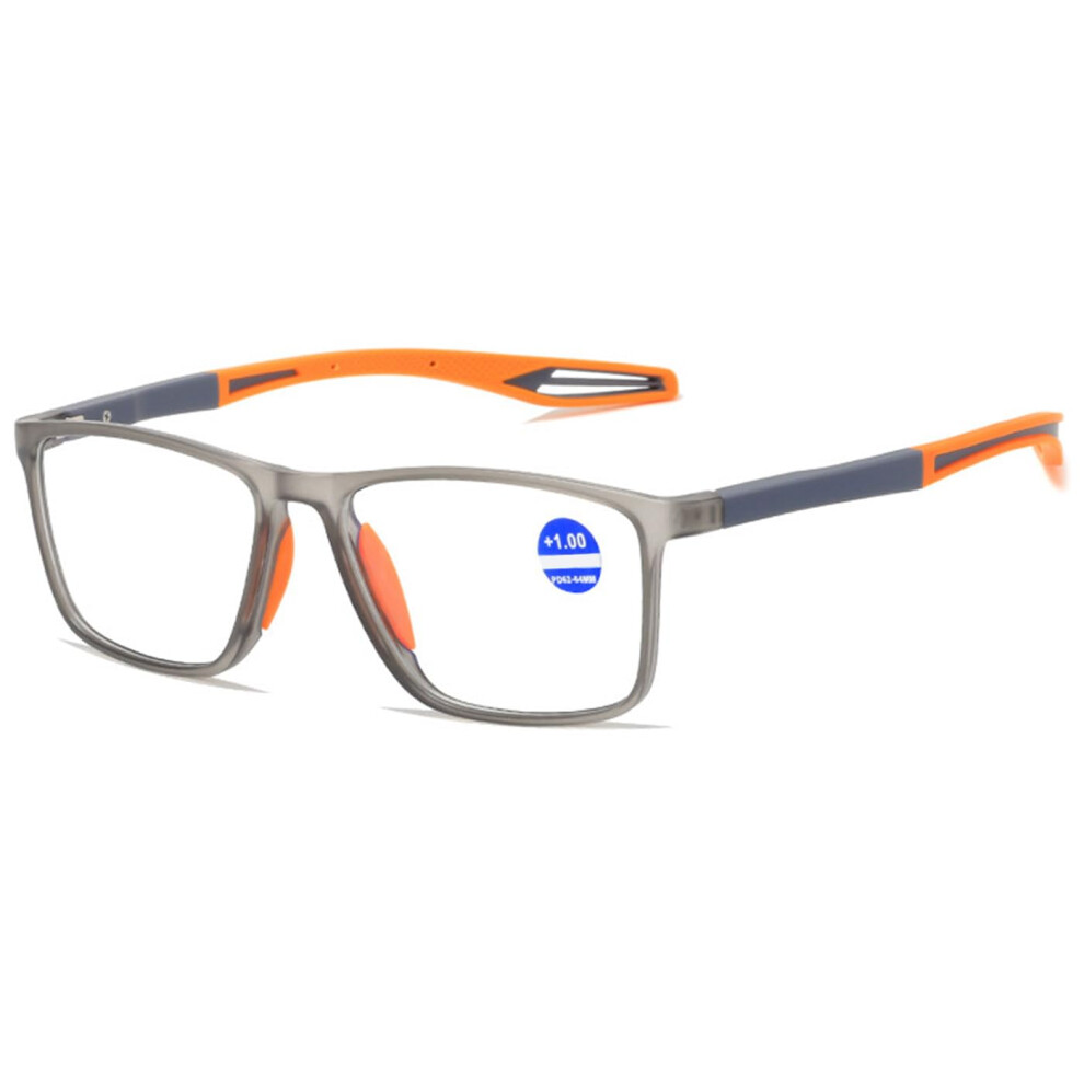 Blue,Orange,Grey Sporty Reading Glasses Tr90 Frame For Men & Women With Blue Light Filter, Spring Hinge, Lightweight, Grey & Orange, 2.5X Magnification