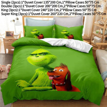(King 240X220 CM)Taie d'oreiller housse de couette double simple The Grinch Bedding imprimé literie de dessin animé