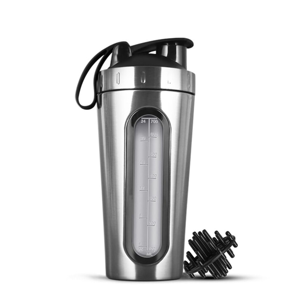 Protein Blending Shaker Bottles 24 Oz Stainless Steel with Viewing Window, Durable Metal Shaker Cups for Hot/Cold Beverages