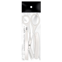 Eyebrow Trimmer Scissors Set, Portable Stainless Steel Eyebrow Scissors with Comb, Non-Slip, White, 3 Pieces