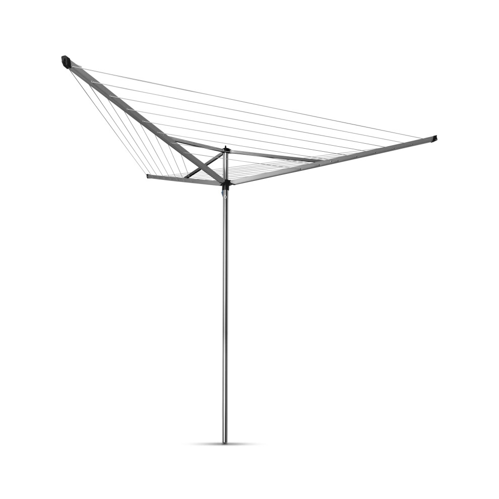 Brabantia 30M Essential Rotary Washing Line (Metallic ) Collapsible Umbrella System, 3 Arm Outdoor Clothes Dryer + 35Mm Plastic Ground Tube Grey