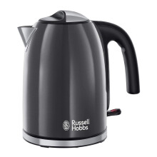 Russell Hobbs Grey Stainless Steel 1.7L Cordless Electric Kettle with black handle (Fast Boil 3KW, Removable washable anti-scale filter, Pull to open