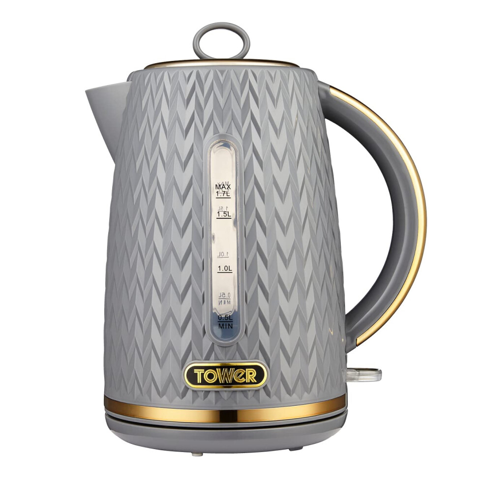 Tower T10052gry Empire 1.7 Litre Kettle With Rapid Boil, Removable Filter, 3000W, With Brass Accents Grey