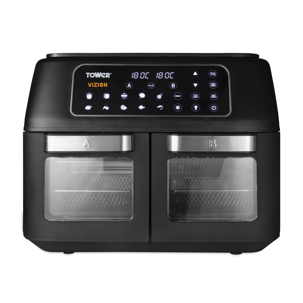 Tower T17102 Vortx Vizion Dual Compartment Air Fryer Oven With Digital Touch Panel, 11L, Black
