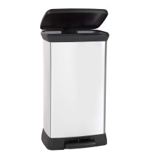 Curver Metal Effect 70% Recycled Kitchen Pedal Touch Deco Bin 50 Litres - Silver