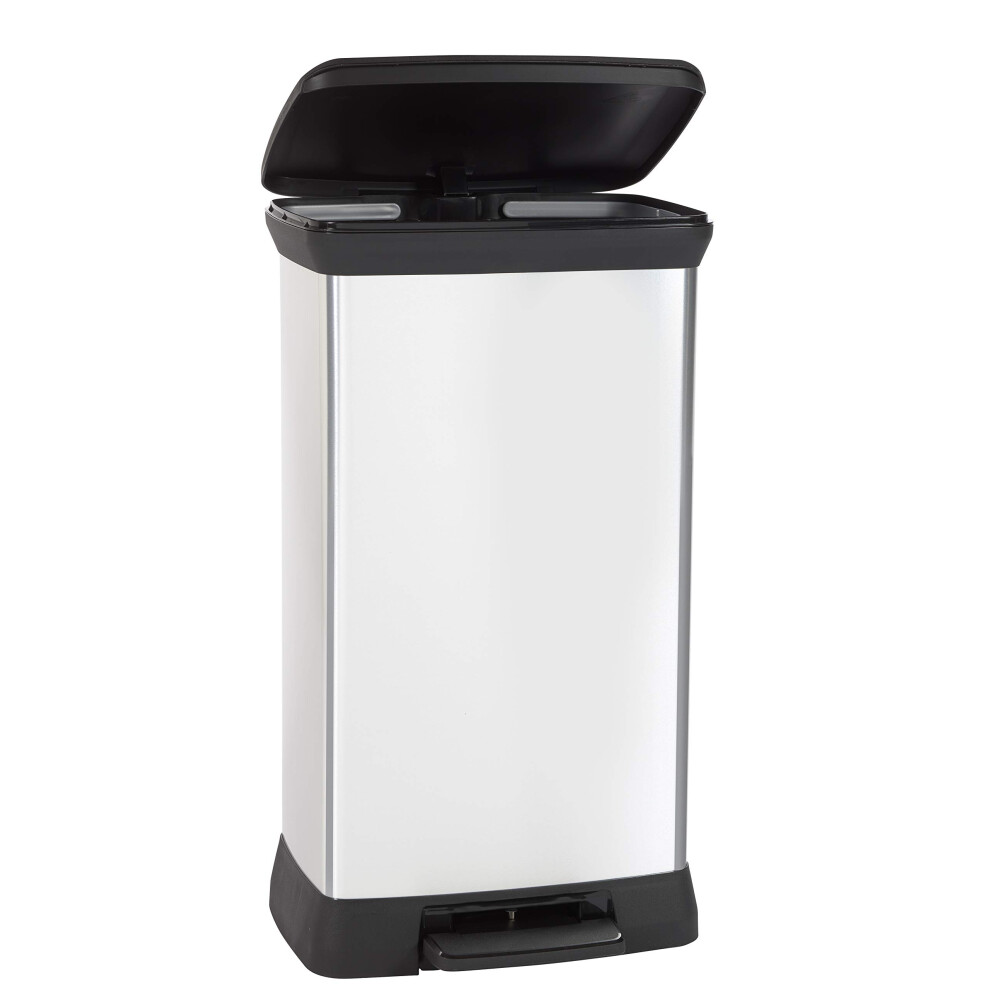 Curver Metal Effect 70% Recycled Kitchen Pedal Touch Deco Bin 50 Litres - Silver