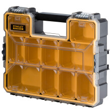 STANLEY FATMAX Waterproof 10-Compartment Deep Professional Tool Organiser, Removable & Stackable Deep Storage Cups with Transparent Lid, for Small