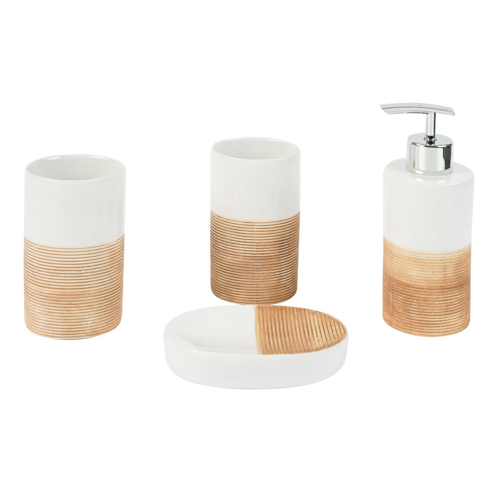 Axentia Accessories Rimini Bath Utensils 4-Piece Bathroom Set Of Soap Dispenser, Soap Dish & Toothbrush Cup Bathroom Accessories, Refillable, Ceramic,