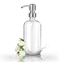 GLUBEE Clear Glass Soap Dispenser, 500ml Washing Up Liquid Dispenser with Stainless Steel Pump, BPA Free, Eco Friendly for Bathroom, Kitchen Sink
