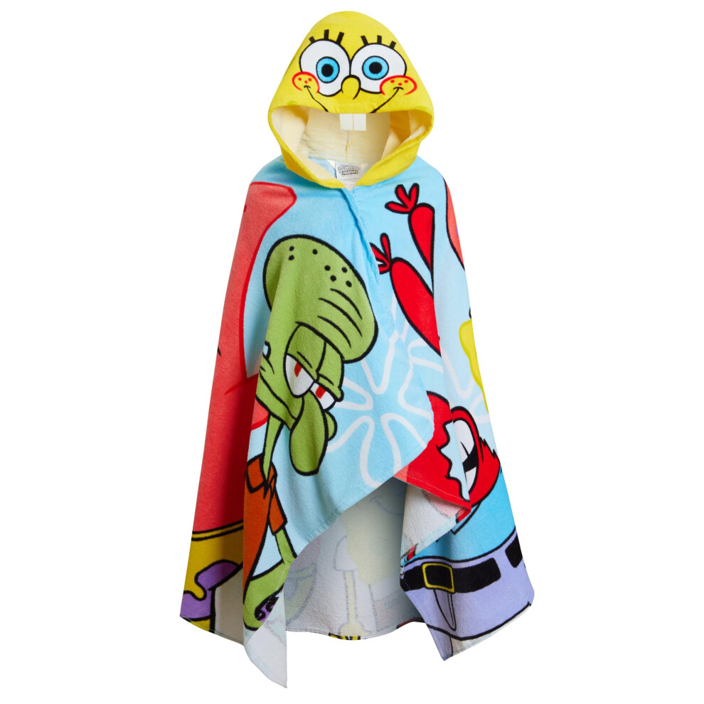 Spongebob Squarepants Hooded Towel 100% Cotton Kids Poncho Beach Bath Towel Swimming Wrap Changing Robe
