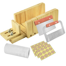 Artcome Soap Cutter Set Function Adjustable Wood Soap Mold Loaf Cutter Set with Stainless Steel Wavy & Straight Cutter