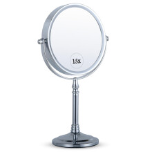 MIRRORVANA 15X Magnifying Dressing Table Mirror for Makeup - Double Sided 15X/1X, Free Standing Mirror for Vanity and Bathroom - 15cm Wide & 30cm Tall