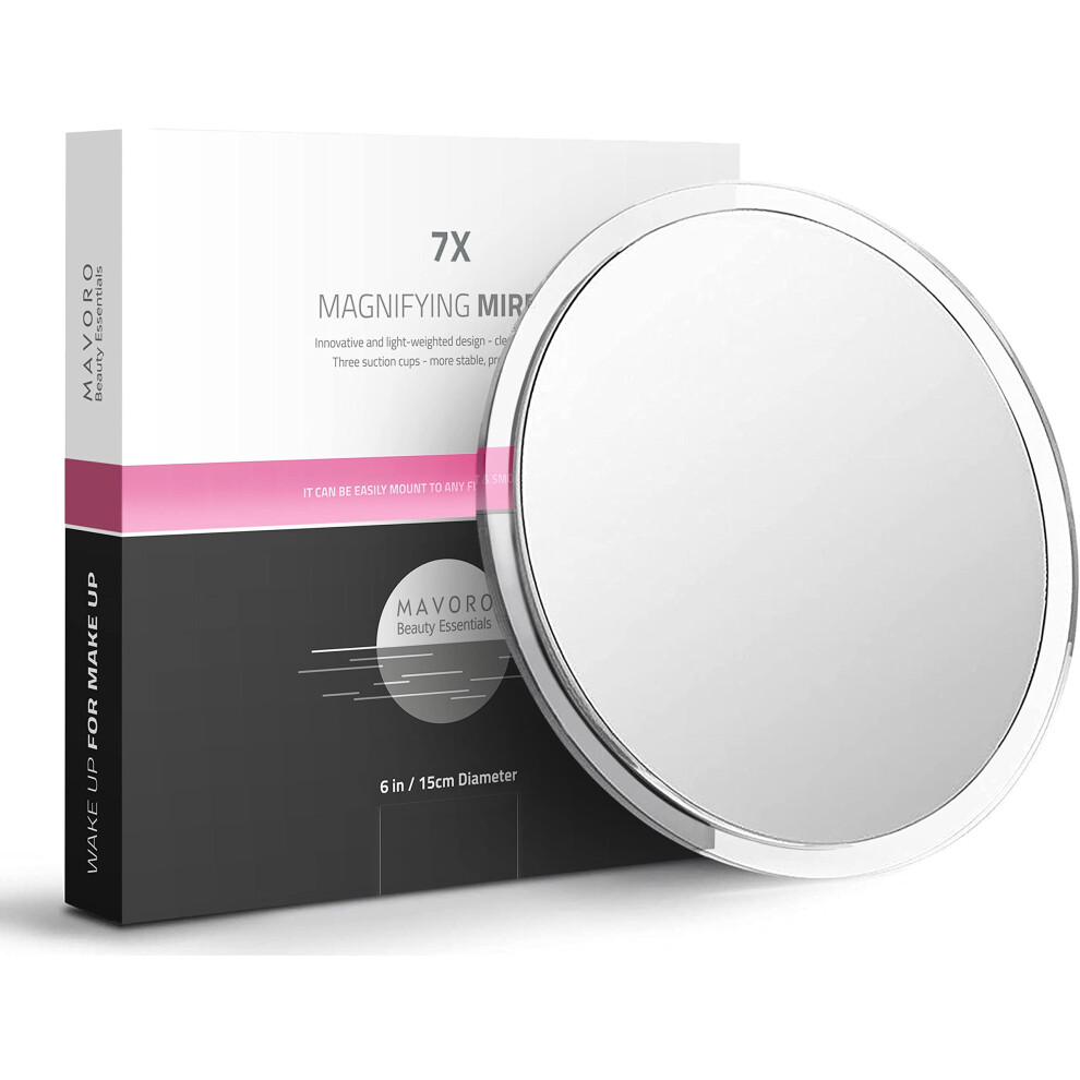 Mavoro Suction Cup Magnifying Mirror - 7X Portable Travel Makeup Mirror
