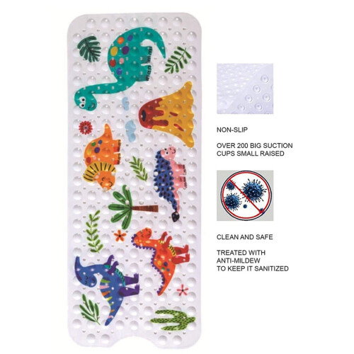 Generic Non-Slip Dinosaur Kids Bath Mat, 100cm x 40cm, Multicoloured, Rectangular, Rubber 1