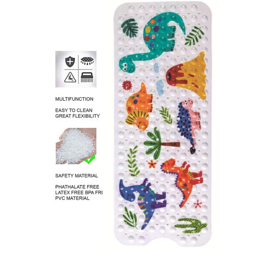 Generic Non-Slip Dinosaur Kids Bath Mat, 100cm x 40cm, Multicoloured, Rectangular, Rubber 2