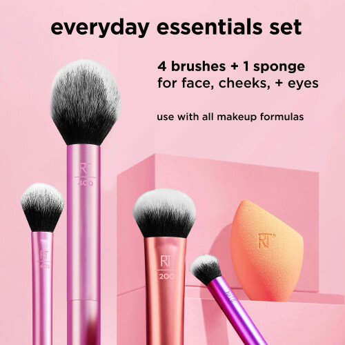 Real Techniques Real Techniques Everyday Essentials + Makeup Sponge Kit, Makeup Brushes and Makeup Blender Sponge, For Foundation, Blush, Bronzer, Eyeshadow, and 2