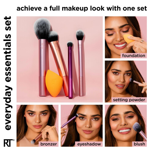 Real Techniques Real Techniques Everyday Essentials + Makeup Sponge Kit, Makeup Brushes and Makeup Blender Sponge, For Foundation, Blush, Bronzer, Eyeshadow, and 1