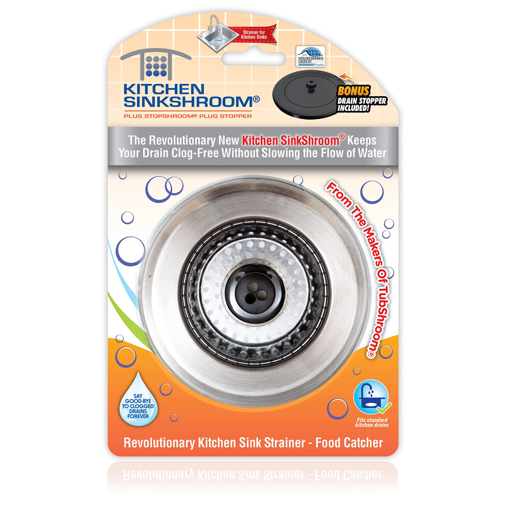 Sinkshroom Revolutionary Clog-Free Sink Strainer Basket With Stopper, Stainless Steel 8000001334649
