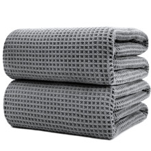 POLYTE Microfibre Quick Dry Lint Free Bath Sheet, 89 x 178 cm, Set of 2 (Gray, Waffle Weave)