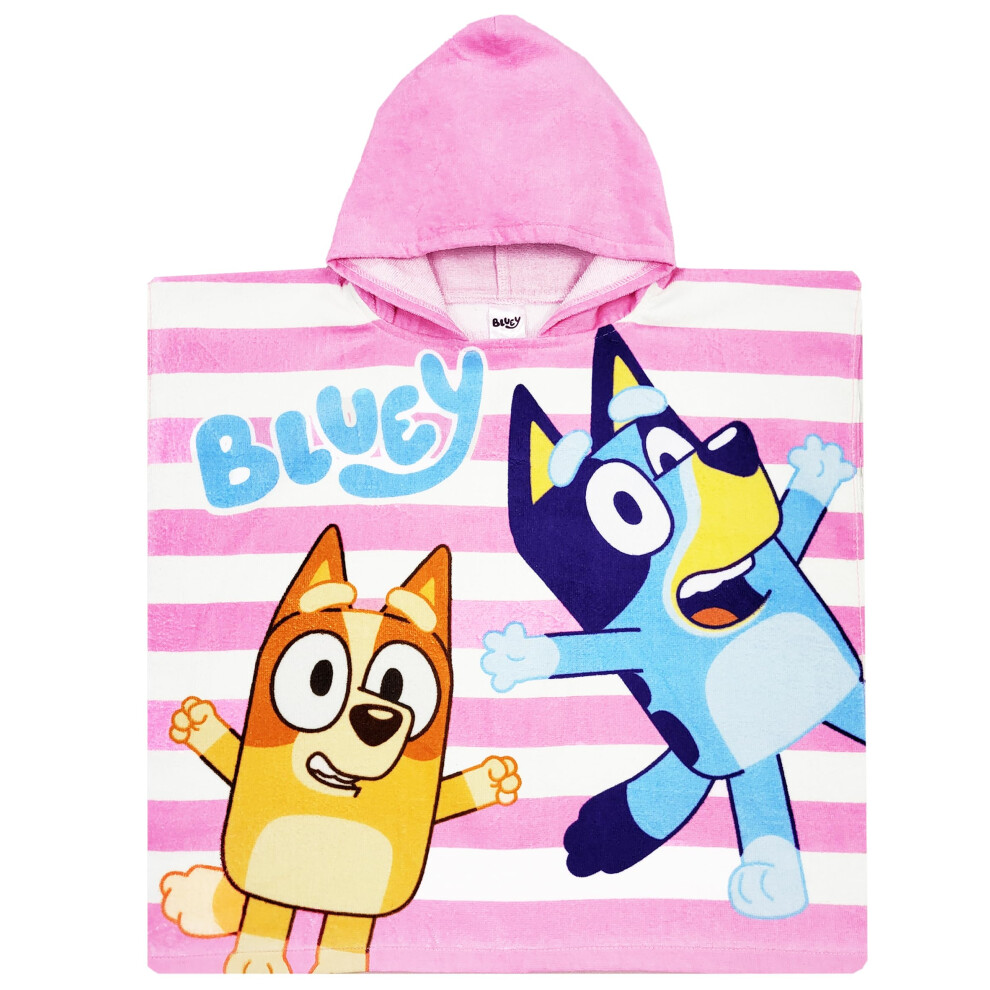 Bluey Girls Swimming Hooded Towel Poncho Bath Towel Hoodie Cover Up (Bluey Towel One Size) Pink