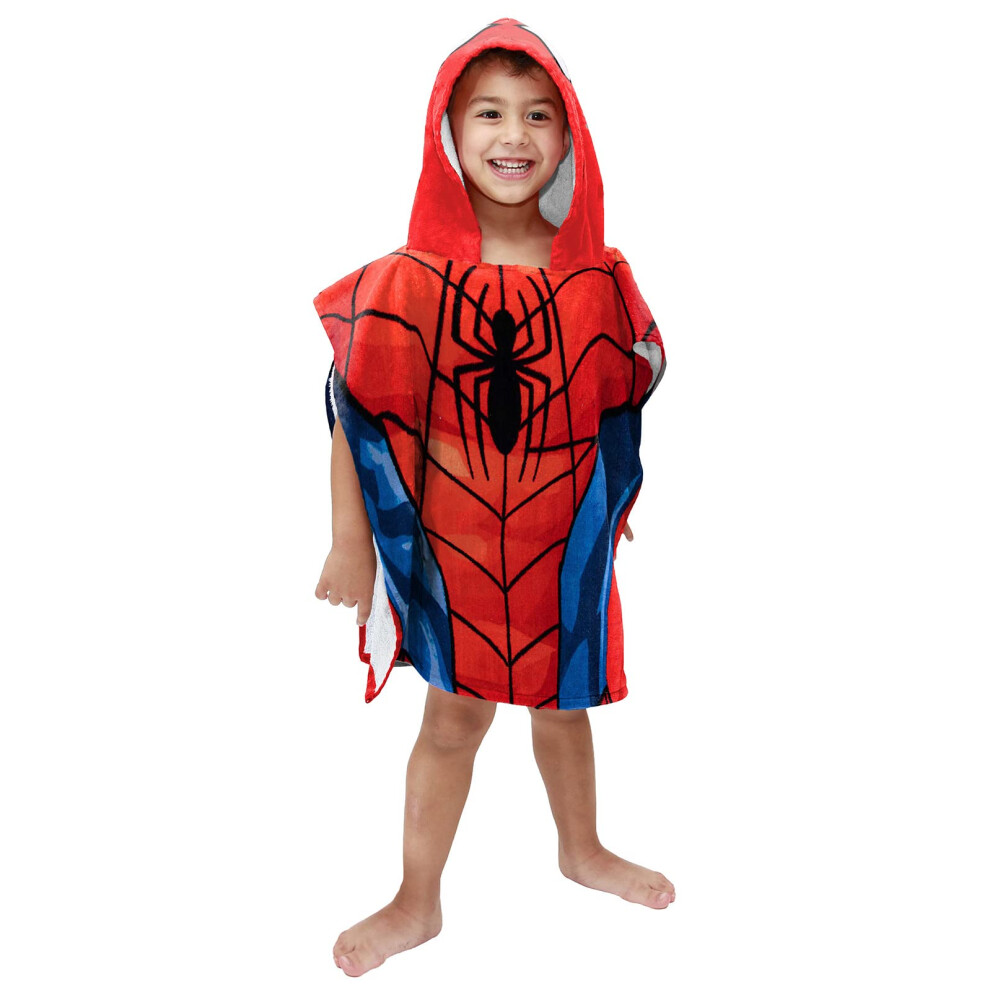 Marvel Avengers Spiderman Hooded Poncho Bath Towel 56Cm X 56Cm 100% Cotton Kids Changing Robe Jay Franco