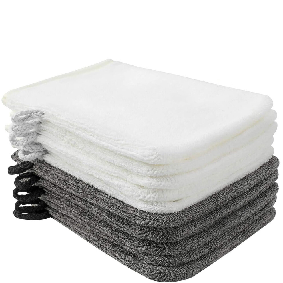 Microfibre Body Wash Mitts Set (10Pcs) Flannels Soft Shower Face Mitts, Bath Spa Cloth, Reusable Makeup Remover Mitt Gloves, 15X21 Cm, White Phogary
