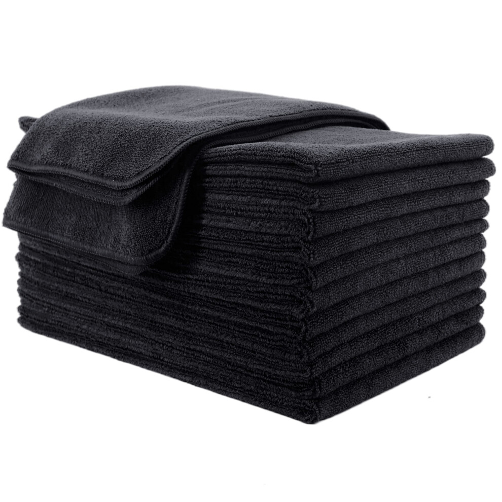 Polyte Professional Quick Dry Lint Free Microfibre Hair Drying Salon Towel, 12 Pack (40X73 Cm, ) Black