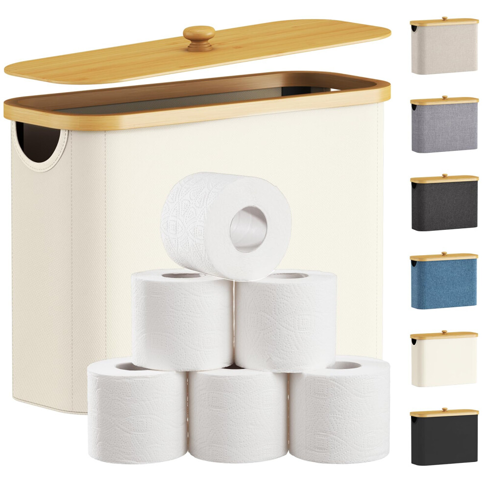 Lifewit 23L Toilet Roll Storage, Bathroom Storage Box Holder Stand with Lid, Bamboo Multifunctional Toilet Paper Basket Cabinet with Handle, White-image-OPC-PK65J8X-NEW