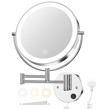 Gospire 9" Wall Mounted Lighted Makeup Vanity Mirror with 3 Color Lights & Stepless Dimming, 1X/10X Magnifying LED Double Sided Bathroom Touch Sensor