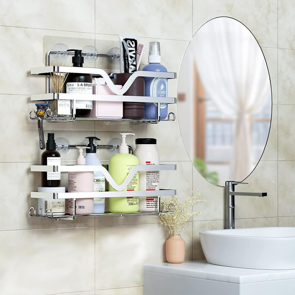 ASelected 2 Pack - Shower Caddy, Bathroom Shelf Organiser No Drilling, Adhesive Shower Storage Rack for Bathroom/Kitchen with Razor Holder, Durable-image-OPC-PK65HF6-NEW