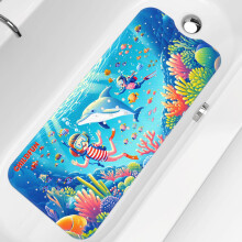 XIYUNTE Baby Bath Mat Non Slip Anti Mould, 100x40cm Extra Long Bathtub Mat Anti Slip Shower Mat with Suction Cups and Drain Holes, Cartoon Patterned