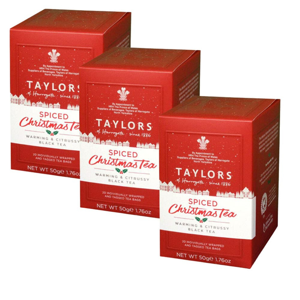 Taylors Of Harrogate Spiced Christmas Tea 3 X 20 Wrapped & Tagged Tea Bags Light/Black/Blue