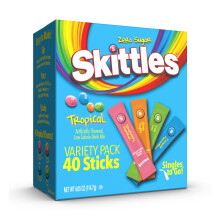 Skittles Singles To Go Tropical Flavors Variety Pack, 40 Count, Powdered Drink Mix, Zero Sugar, Low Calorie, Includes 4 Flavors: