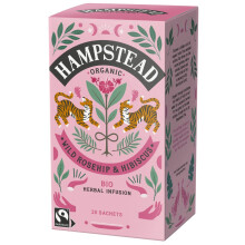 Hampstead Organic Rosehip Hibiscus 20 Teabags (Pack of 4 Total 80 Teabags) | Plastic Free | 100% Organic